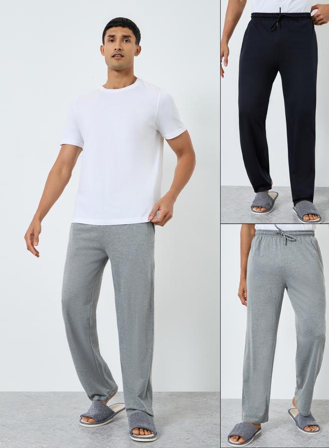 ستايلي طقم من 2 بنطال بيجاما قطن سادة - Image 1